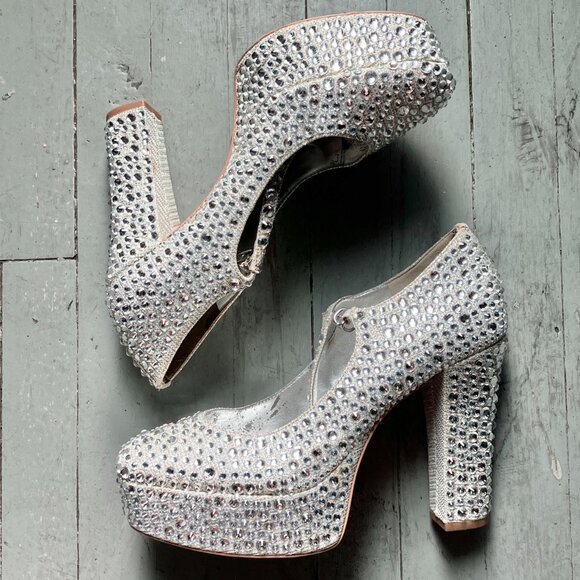 Michael Kors Fallon Mary Jane Glitter Rhinestone Stud Platform Pumps Heels Bride - Picture 4 of 7
